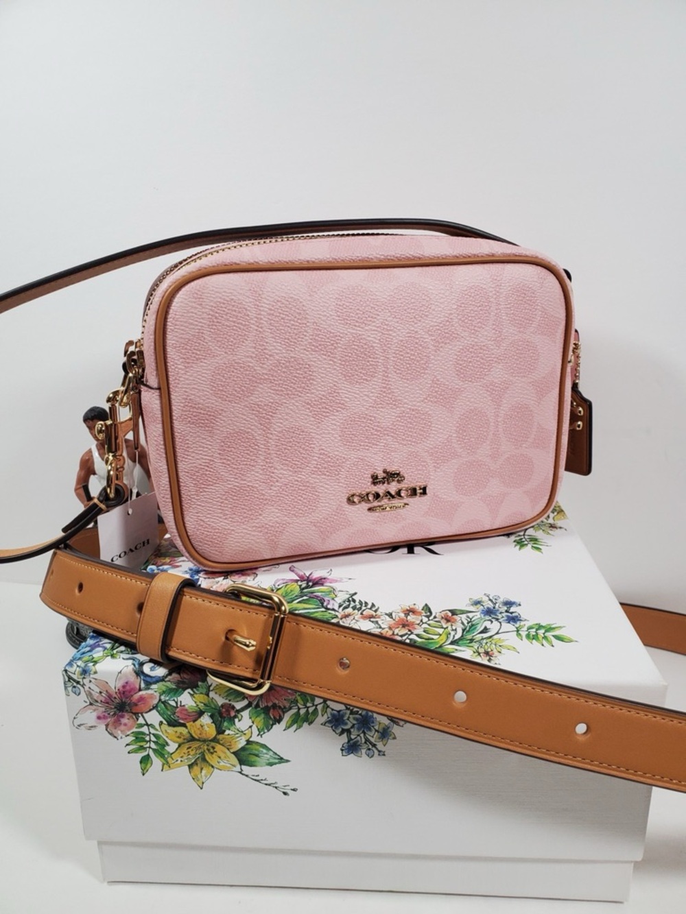NWT Coach Powder Pink Mini Carey Crossbody Bag in Signature Canvas